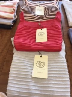 Red and cream striped knit top with a Crazy Fox price tag